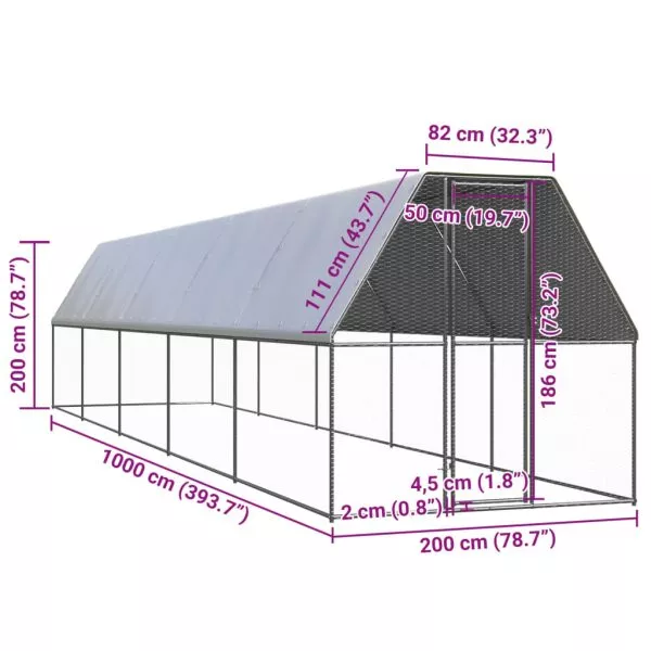 Outdoor Chicken Cage 2x10x2 m Galvanised Steel - Image 5
