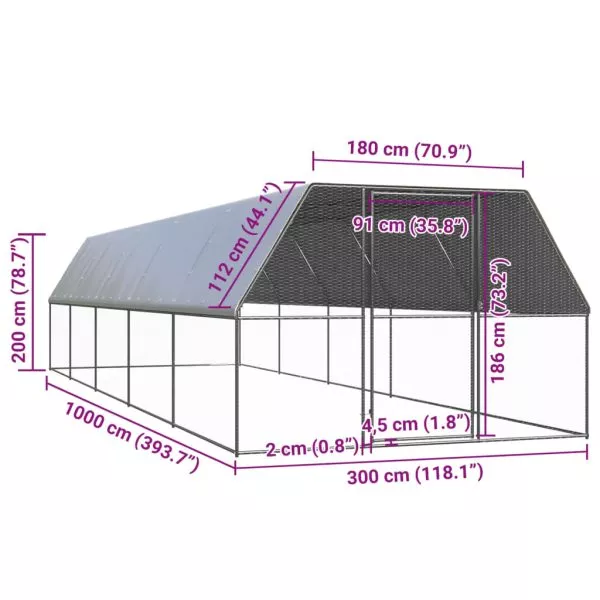 Outdoor Chicken Cage 2x10x2 m Galvanised Steel - Image 10