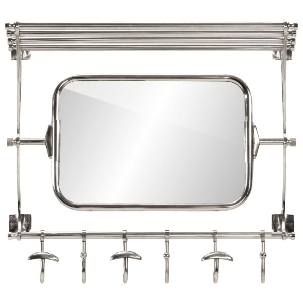 Luggage Rack with Coat Hangers & Mirror Wall Mounted Aluminium - Image 8