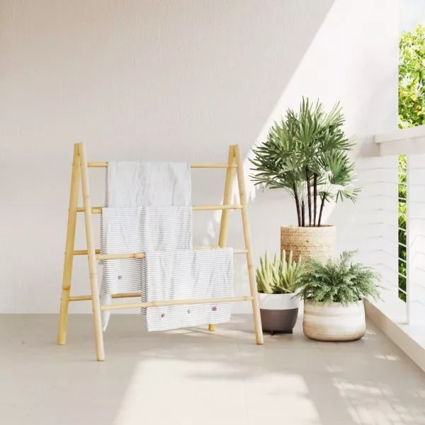 Double Towel Ladder with 4 Rungs 90x50x100 cm Bamboo - Image 3
