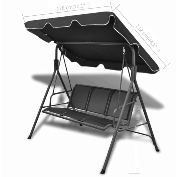 Garden Swing Bench with Canipy Black - Image 6