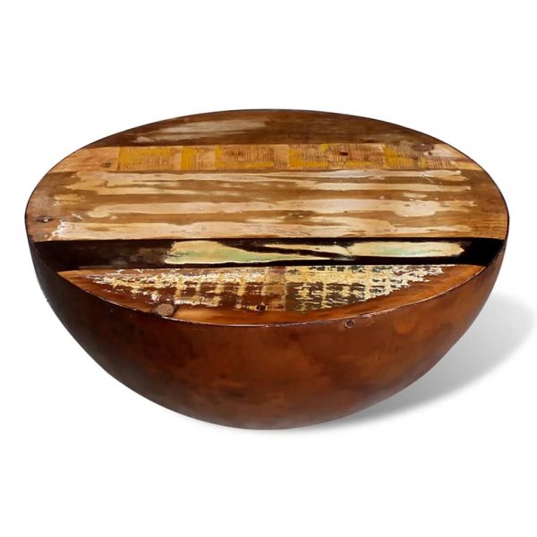 Coffee Table Bowl-shaped with Steel Base Solid Reclaimed Wood - Image 4