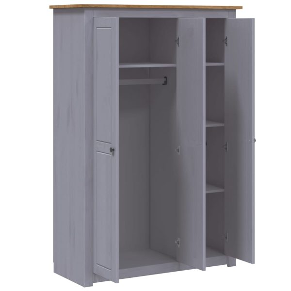 3-Door Wardrobe Grey 118x50x171.5 cm Pine Panama Range - Image 5