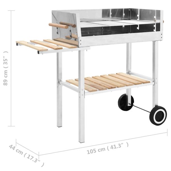 XXL Trolley Charcoal BBQ Grill Stainless Steel with 2 Shelves - Image 6