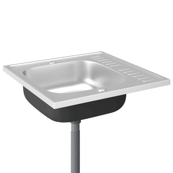 Kitchen Sink with Drainer Set Silver 600x600x155 mm Stainless Steel - Image 5