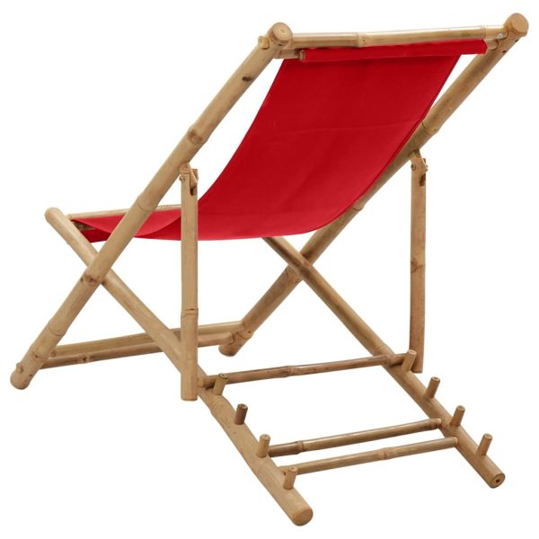 Deck Chair Bamboo and Canvas Red - Image 4