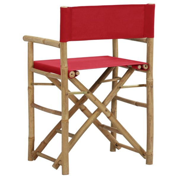 Folding Director's Chairs 2 pcs Red Bamboo and Fabric - Image 5