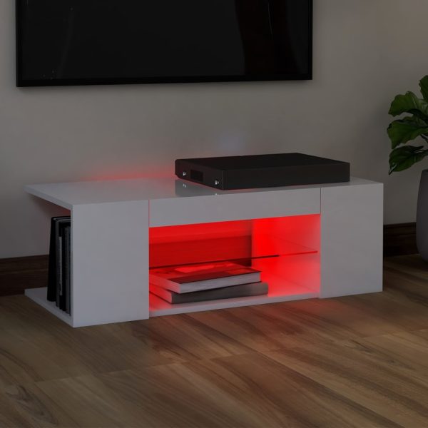 TV Cabinet with LED Lights High Gloss White 90x39x30 cm - Image 6
