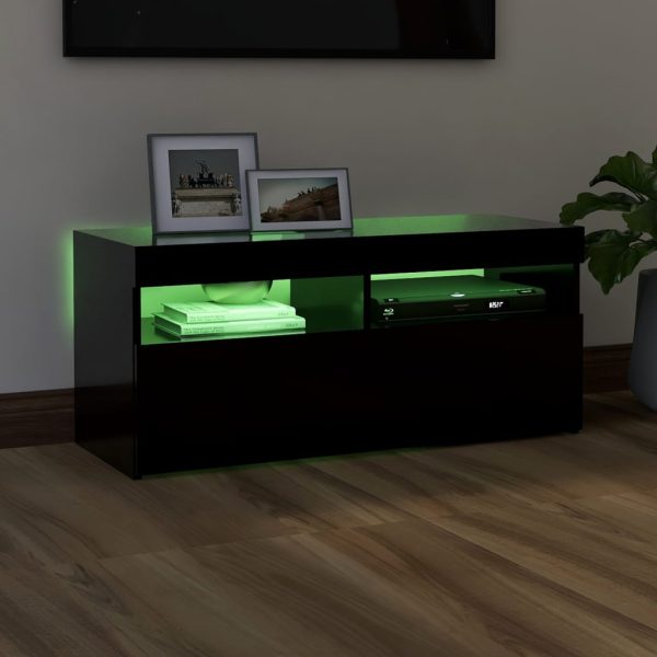 TV Cabinet with LED Lights Black 90x35x40 cm - Image 4