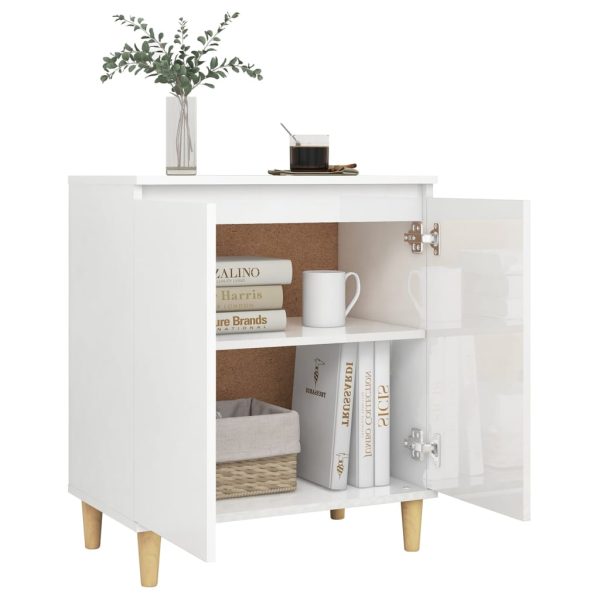 Sideboard&Solid Wood Legs High Gloss White 60x35x70cm Engineered Wood - Image 4
