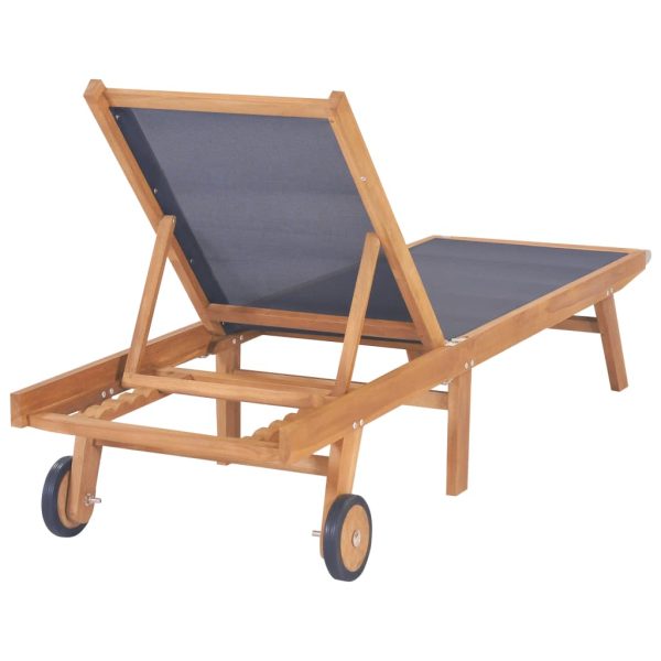 Folding Sun Loungers with Wheels 2 pcs Solid Teak and Textilene - Image 5