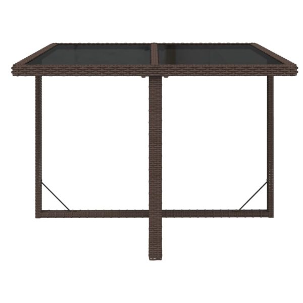 Garden Table Brown 109x107x74 cm Poly Rattan and Glass - Image 3