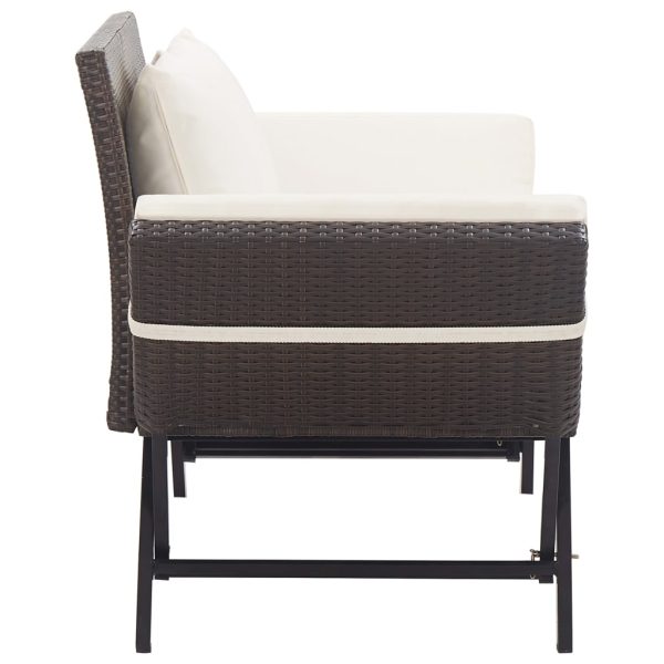 Garden Bench with Cushions Brown 176 cm Poly Rattan - Image 3