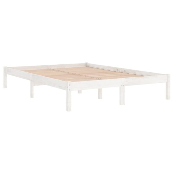 810028 Bed Frame without Mattress White Solid Wood 160x200 cm - Image 3