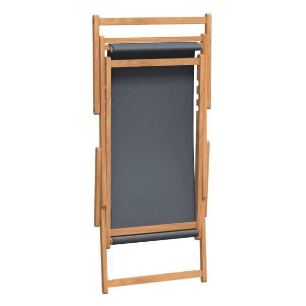 Folding Beach Chair Solid Wood Teak Grey - Image 6