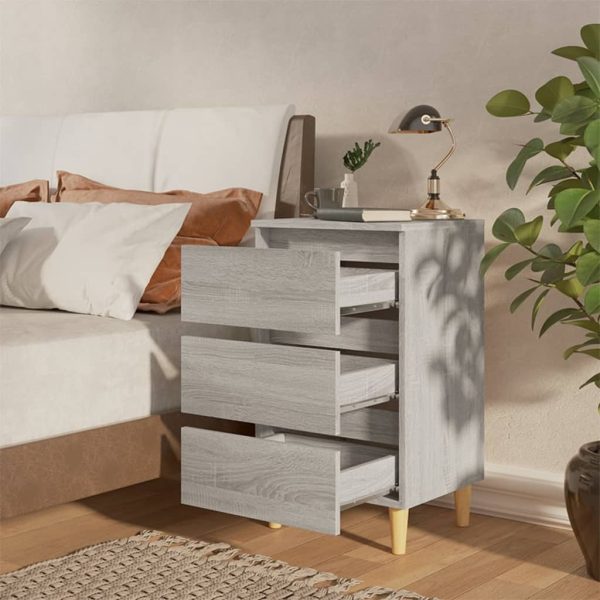 Bed Cabinet with Solid Wood Legs Grey Sonoma 40x35x69 cm - Image 3