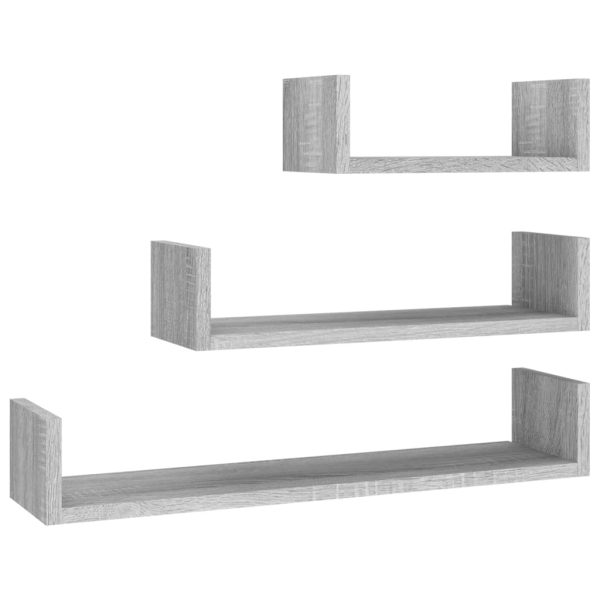Wall Display Shelf 3 pcs Black Engineered Wood - Image 14