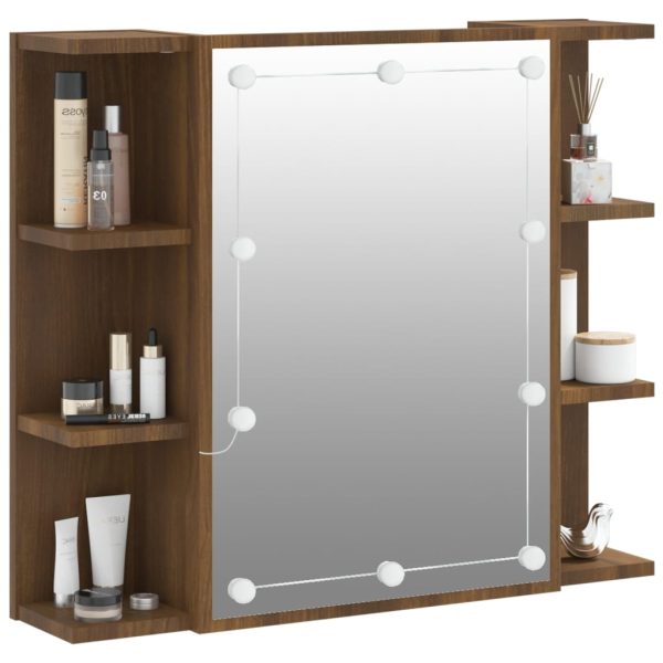 Mirror Cabinet with LED Brown Oak 70x16.5x60 cm - Image 6