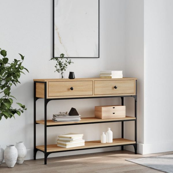 Console Table Smoked Oak 100x25x75 cm Engineered Wood - Image 7