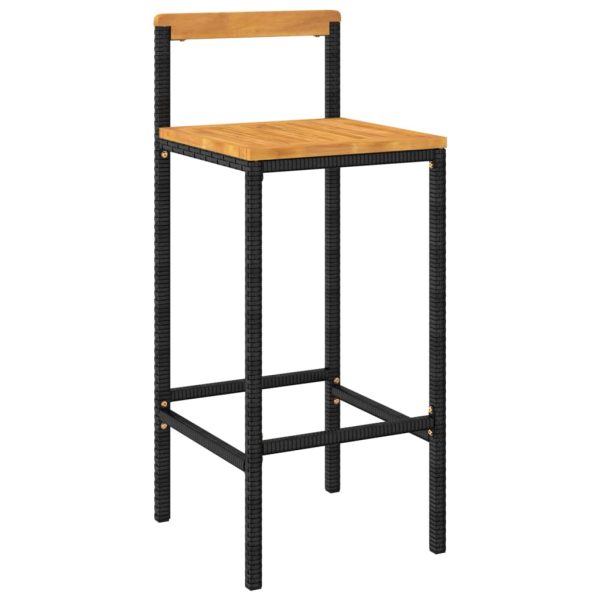 Bar Stools 2 pcs Black Poly Rattan and Solid Wood Acacia - Image 9