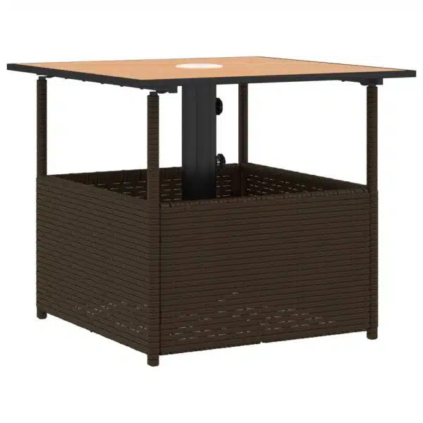 Garden Table with Parasol Hole Brown 55x55x46.5 cm Poly Rattan - Image 2