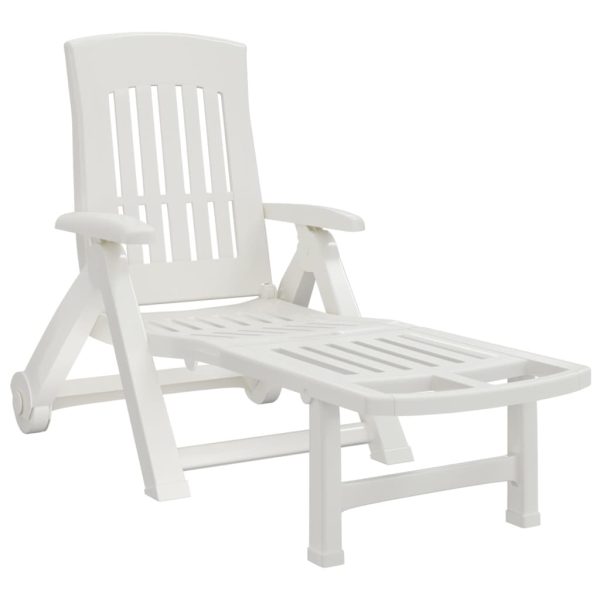 Folding Sun Lounger with Wheels Green PP - Image 8
