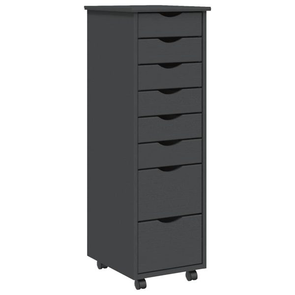 Rolling Cabinet with Drawers MOSS Grey Solid Wood Pine - Image 2