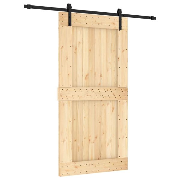 Sliding Door with Hardware Set 100x210 cm Solid Wood Pine - Image 2