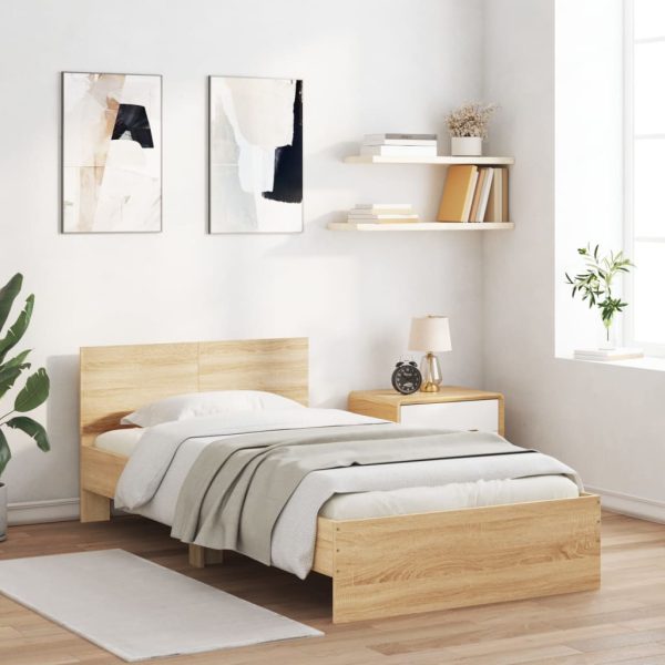 Bed Frame with Headboard and LED Sonoma Oak 120x200 cm - Image 27