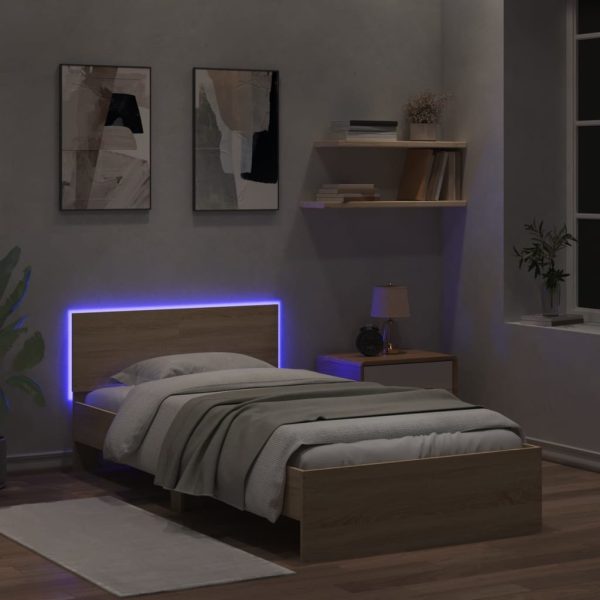 Bed Frame with Headboard and LED Sonoma Oak 120x200 cm - Image 28