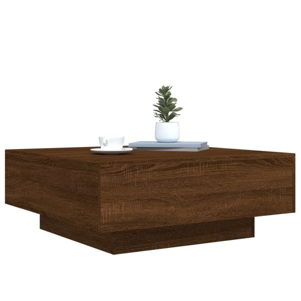 Coffee Table with LED Lights Brown Oak 80x80x31 cm - Image 6