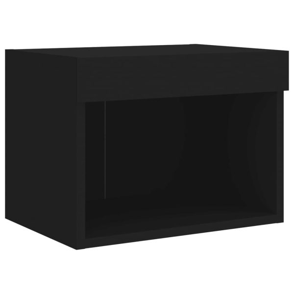 Bedside Cabinet with LED Lights Wall-mounted Black - Image 6