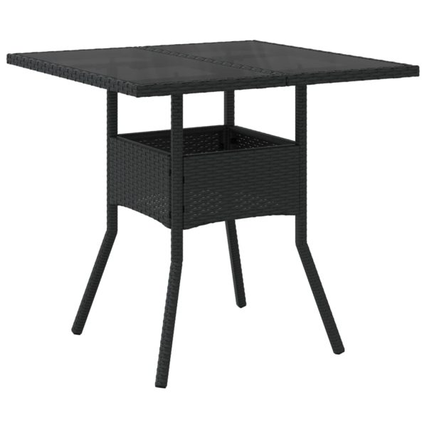 Garden Table with Glass Top Black 80x80x75 cm Poly Rattan - Image 2