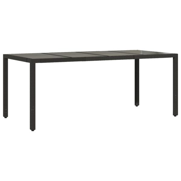 Garden Table with Glass Top Black 190x90x75 cm Poly Rattan - Image 2