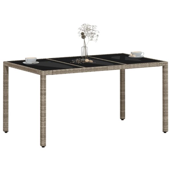 Garden Table with Glass Top Light Grey 150x90x75 cm Poly Rattan - Image 4