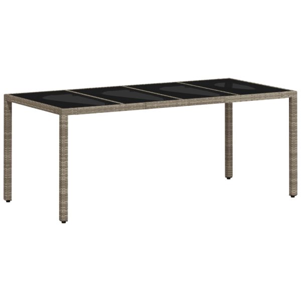 Garden Table with Glass Top Light Grey 190x90x75 cm Poly Rattan - Image 2