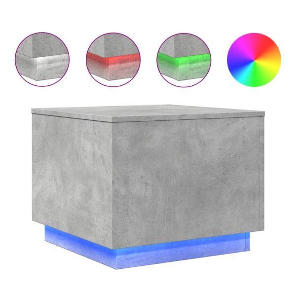 Coffee Table with LED Lights Concrete Grey 50x50x40 cm - Image 2