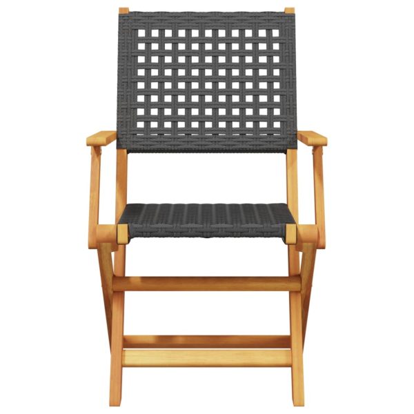 Garden Chairs 2 pcs Black Solid Wood Acacia and Poly Rattan - Image 5