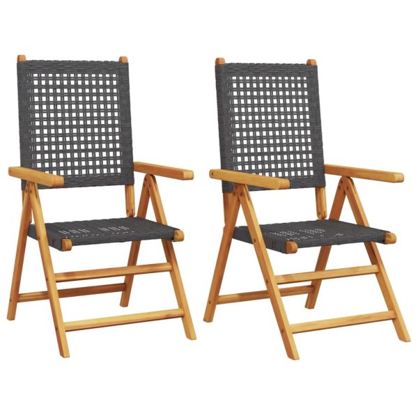 Garden Chairs 2 pcs Black Solid Wood Acacia and Poly Rattan - Image 2
