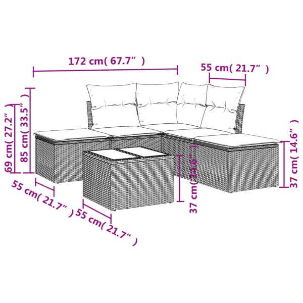 6 Piece Garden Sofa Set with Cushions Black Poly Rattan - Image 3