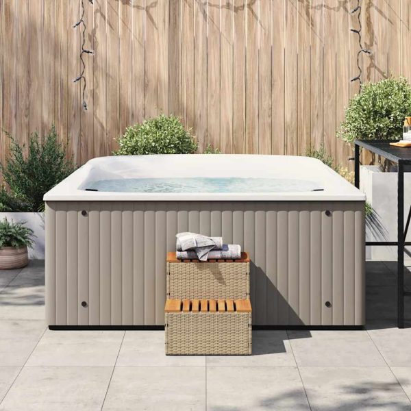 Hot Tub Step Beige 50x50x50.5 cm Poly Rattan and Solid Acacia - Image 3
