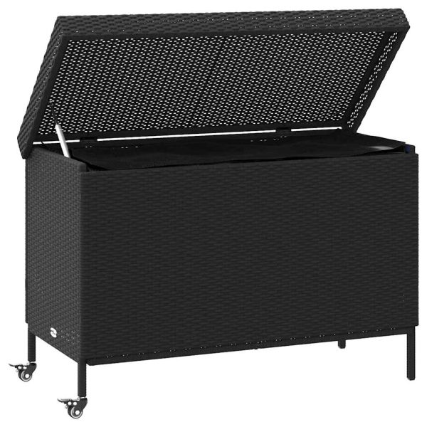 Garden Storage Box with Wheels Black 110x55x73 cm Poly Rattan - Image 3