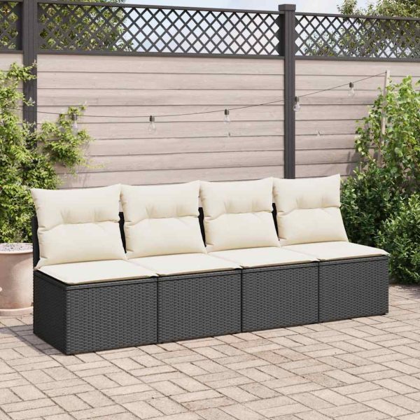 2 Piece Garden Sofa Set with Cushions Beige Poly Rattan Acacia - Image 9