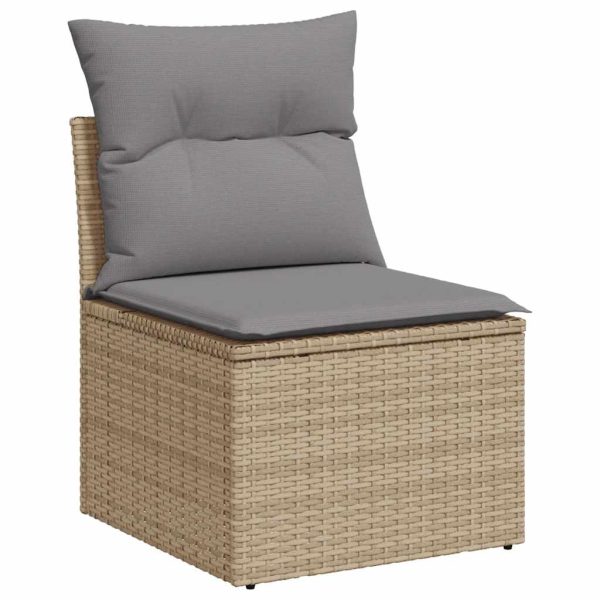 7 Piece Garden Sofa Set with Cushions Beige Poly Rattan Acacia - Image 5