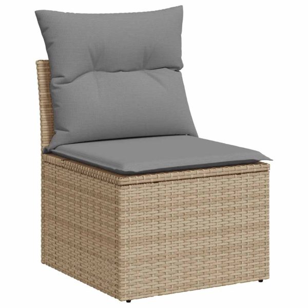 7 Piece Garden Sofa Set with Cushions Beige Poly Rattan Acacia - Image 3