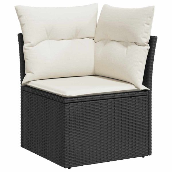 8 Piece Garden Sofa Set with Cushions Black Poly Rattan Acacia - Image 6