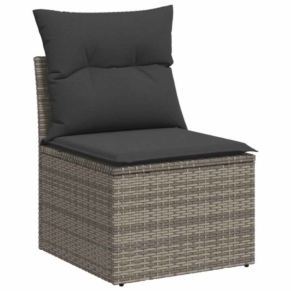 8 Piece Garden Sofa Set with Cushions Grey Poly Rattan Acacia - Image 3