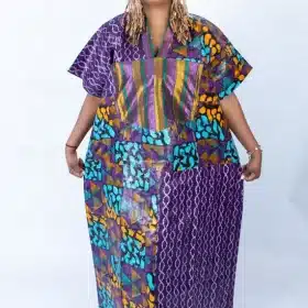 Adire Aso Oke Blend Kaftan in Vibrant Pink Multi Print
