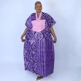 Adire Aso Oke Blend Kaftan in Vibrant Pink Multi Print