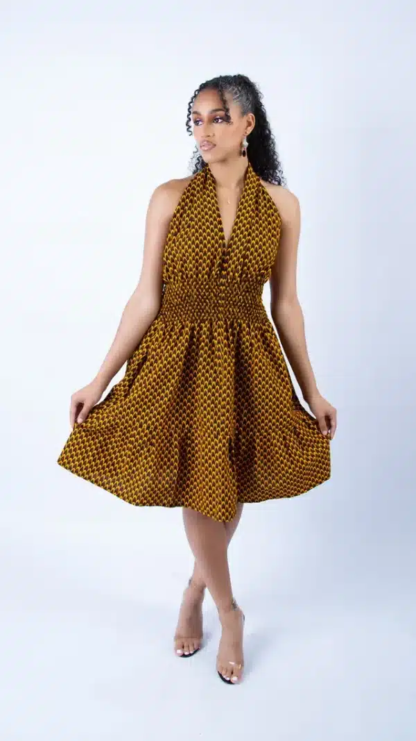 Beautiful Mustard Ankara Sweetie Halter Swing Dress